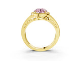 Yellow gold Fancy Pink Round Cut Halo Diamond Split Shank Ring with Prong Setting_15