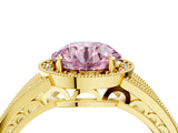 Yellow gold Fancy Pink Round Cut Halo Diamond Split Shank Ring with Prong Setting_16