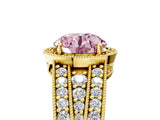 Yellow gold Fancy Pink Round Cut Halo Diamond Split Shank Ring with Prong Setting_17
