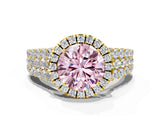 Yellow gold Fancy Pink Round Cut Halo Pavé Diamond Engagement Ring with Split Shank and Four-Prong Setting_3