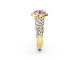 Yellow gold Fancy Pink Round Cut Halo Pavé Diamond Engagement Ring with Split Shank and Four-Prong Setting_5