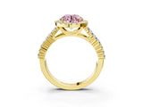 Yellow gold Fancy Pink Round Cut Halo Pavé Diamond Engagement Ring with Split Shank and Four-Prong Setting_6