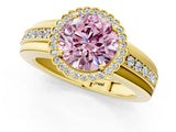 Yellow gold Fancy Pink Round  Cut Halo Pave Band Four-Prong Ring_30