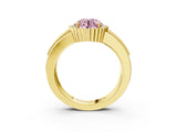 Yellow gold Fancy Pink Round  Cut Halo Pave Band Four-Prong Ring_32