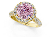Yellow gold Fancy Pink Round  Cut Halo Pave Band Four-Prong Setting Ring_1