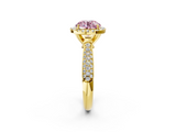 Yellow gold Fancy Pink Round  Cut Halo Pave Band Four-Prong Setting Ring_2
