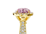 Yellow gold Fancy Pink Round  Cut Halo Pave Band Four-Prong Setting Ring_5