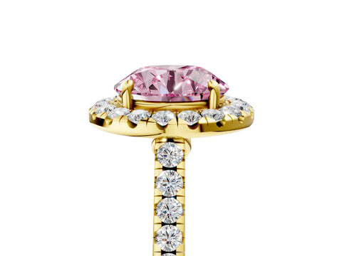 Yellow gold Fancy Pink Round Cut Halo Pave Diamond Engagement Ring with Four-Prong Setting_5
