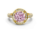 Yellow gold Fancy Pink Round  Cut Halo Pave Split Shank Prong Setting Ring_32