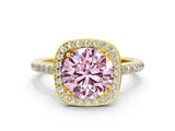 Yellow gold Fancy Pink Round Cut Halo Round Diamond Pavé Band with Four-Prong Setting_3
