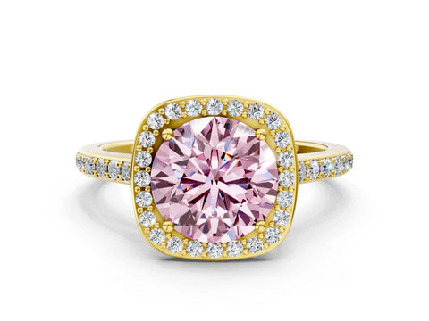 Yellow gold Fancy Pink Round Cut Halo Round Diamond Pavé Band with Four-Prong Setting_3
