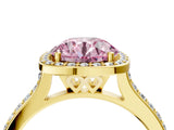 Yellow gold Fancy Pink Round Cut Halo Round Diamond Pavé Band with Four-Prong Setting_7