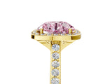 Yellow gold Fancy Pink Round Cut Halo Round Diamond Pavé Band with Four-Prong Setting_8