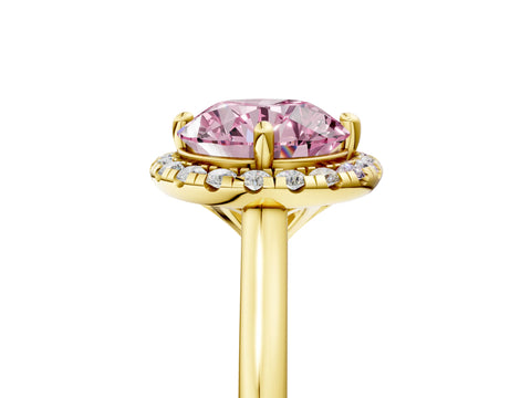 Yellow gold Fancy Pink Round Cut Halo Round Diamond Solitaire Engagement Ring with Pave Band and Four-Prong Setting_17