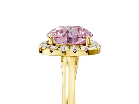 Yellow gold Fancy Pink Round Cut Halo Round Diamond Solitaire Ring with Pavé Band and Four-Prong Setting_5