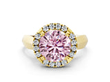 Yellow gold Fancy Pink Round  Cut Halo Solitaire Engagement Ring with Square Band and Four-Prong Setting_66