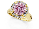Yellow gold Fancy Pink Round  Cut Halo Solitaire Engagement Ring with Square Band and Four-Prong Setting_67