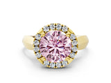 Yellow gold Fancy Pink Round  Cut Halo Solitaire Engagement Ring with Square Band and Four-Prong Setting_77