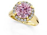 Yellow gold Fancy Pink Round  Cut Halo Solitaire Engagement Ring with Square Band and Four-Prong Setting_78