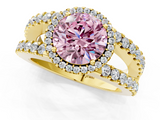 Yellow gold Fancy Pink Round  Cut Halo Split Shank Diamond Ring with Four-Prong Setting_1
