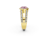 Yellow gold Fancy Pink Round  Cut Halo Split Shank Diamond Ring with Four-Prong Setting_2