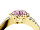 Yellow gold Fancy Pink Round  Cut Halo Split Shank Diamond Ring with Four-Prong Setting_4