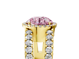 Yellow gold Fancy Pink Round  Cut Halo Split Shank Diamond Ring with Four-Prong Setting_5