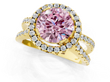 Yellow gold Fancy Pink Round  Cut Halo Split Shank Pave Set Ring_1