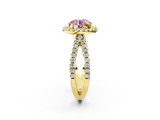 Yellow gold Fancy Pink Round  Cut Halo Split Shank Pave Set Ring_2