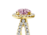 Yellow gold Fancy Pink Round  Cut Halo Split Shank Pave Set Ring_5