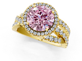 Yellow gold Fancy Pink Round  Cut Halo Split Shank Prong Setting Ring_1
