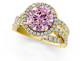Yellow gold Fancy Pink Round  Cut Halo Split Shank Prong Setting Ring_13