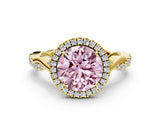 Yellow gold Fancy Pink Round Cut Halo Twist Band with Four-Prong Setting_12