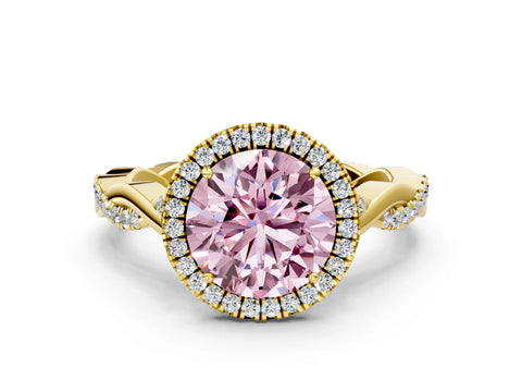 Yellow gold Fancy Pink Round Cut Halo Twist Band with Four-Prong Setting_12