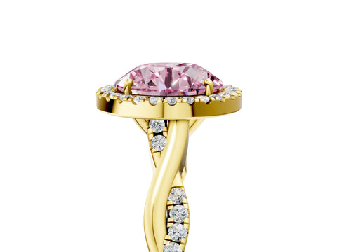 Yellow gold Fancy Pink Round Cut Halo Twist Band with Four-Prong Setting_5