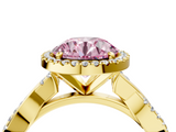 Yellow gold Fancy Pink Round  Cut Halo Twisted Band Four-Prong Ring_4