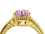 Yellow gold Fancy Pink Round  Cut Milgrain Channel Set Engagement Ring with Solitaire Prong Setting_4