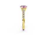 Yellow gold Fancy Pink Round  Cut Pavé Band Solitaire Ring with Four-Prong Setting_2