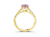 Yellow gold Fancy Pink Round  Cut Pavé Band Solitaire Ring with Four-Prong Setting_3