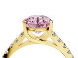 Yellow gold Fancy Pink Round  Cut Pavé Band Solitaire Ring with Four-Prong Setting_4