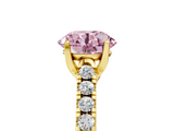 Yellow gold Fancy Pink Round  Cut Pavé Band Solitaire Ring with Four-Prong Setting_5