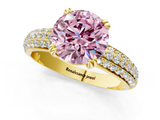 Yellow gold Fancy Pink Round  Cut Pave Diamond Engagement Ring with Channel Set Band and Four-Prong Setting_1
