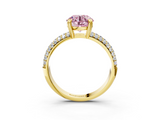 Yellow gold Fancy Pink Round  Cut Pave Diamond Engagement Ring with Channel Set Band and Four-Prong Setting_3