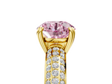 Yellow gold Fancy Pink Round  Cut Pave Diamond Engagement Ring with Channel Set Band and Four-Prong Setting_5