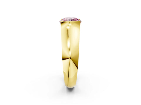 Yellow gold Fancy Pink Round Cut Solitaire Bezel Set Diamond Ring with Wide Band_2