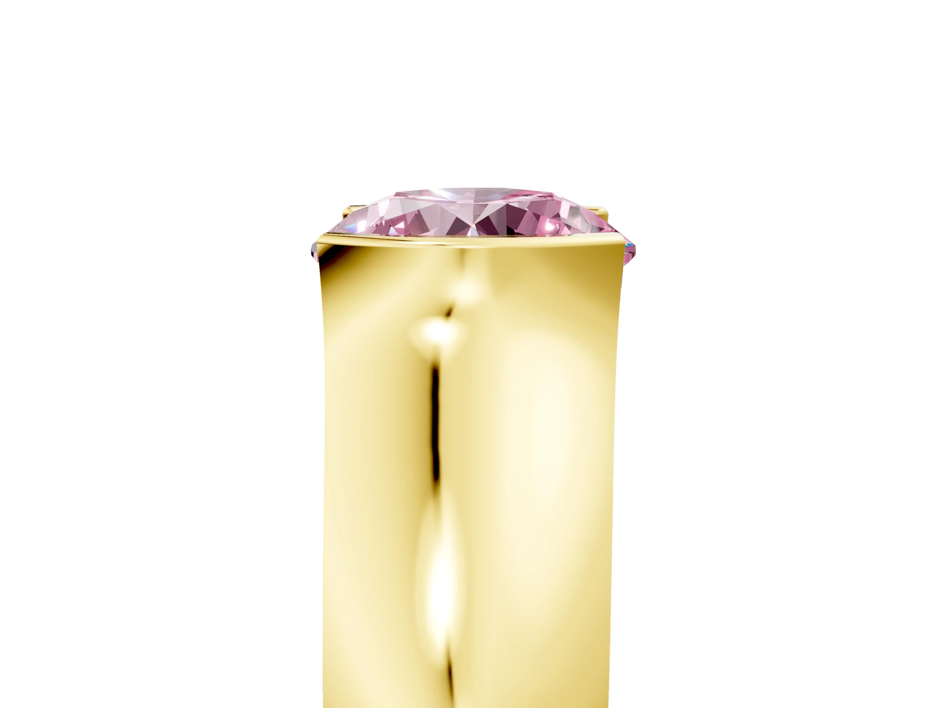 Yellow gold Fancy Pink Round Cut Solitaire Bezel Set Diamond Ring with Wide Band_5