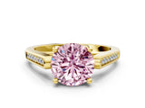 Yellow gold Fancy Pink Round Cut Solitaire Cathedral Diamond Engagement Ring with Channel-Set Band and Four-Prong Setting_3