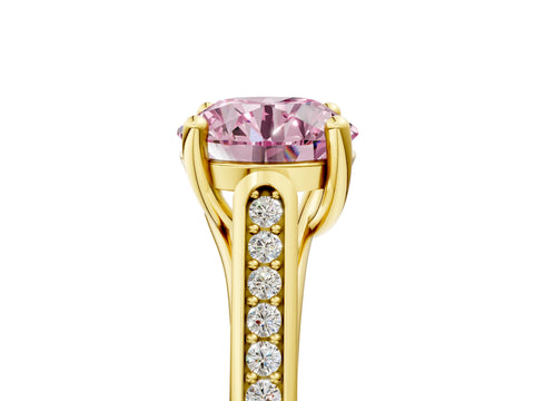 Yellow gold Fancy Pink Round Cut Solitaire Cathedral Diamond Engagement Ring with Channel-Set Band and Four-Prong Setting_8