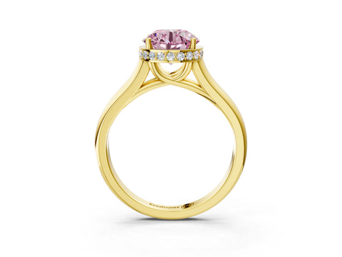 Yellow gold Fancy Pink Round Cut Solitaire Diamond Engagement Ring with Four-Prong Setting and Tapered Band_3