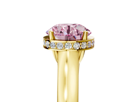 Yellow gold Fancy Pink Round Cut Solitaire Diamond Engagement Ring with Four-Prong Setting and Tapered Band_5